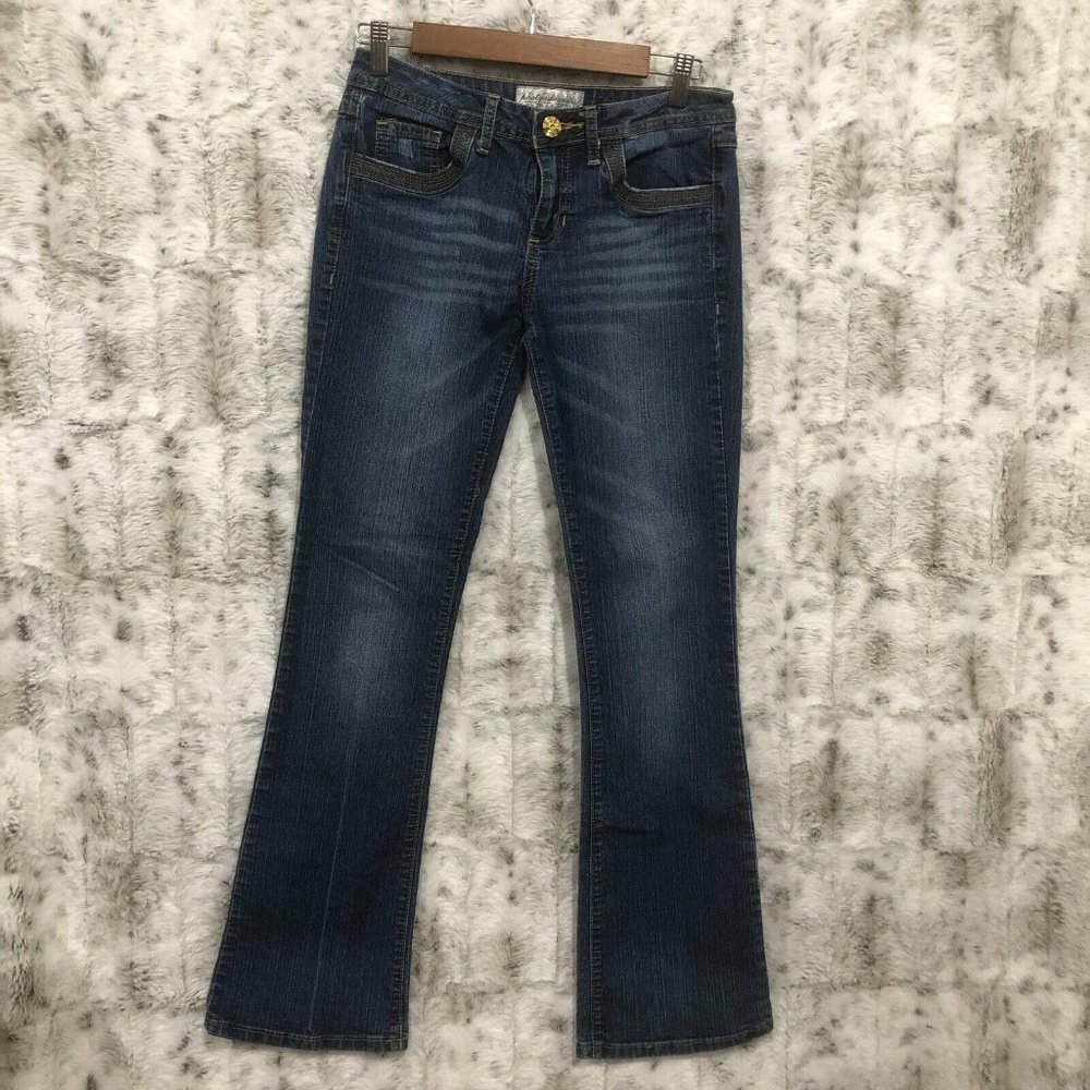 Phat Fashions Silver Label Jeans Juniors Size 5 Medium Wash Boot Cut Stretchy